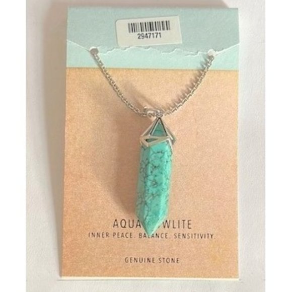 AQUA HOWLITE HEXAGONAL PENDULUM PENDANT 32” SILVER CHAIN NECKLACE OS - Picture 2 of 4